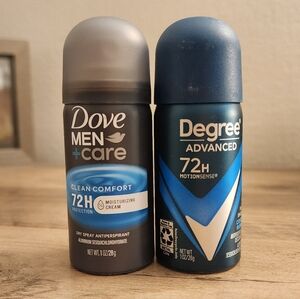 2 Men+Care Dove And Degree Clean Comfort Antiperspirant Sprays Mini New